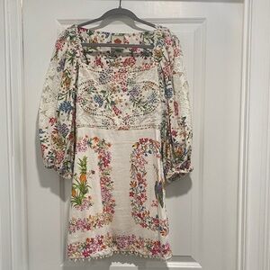 Farm Rio Floral Lace-Trim White Mini Dress